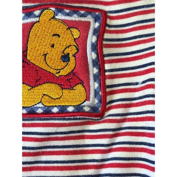 Disney Winnie the Pooh Vintage Baby Romper Red White Striped Gingham 0-3M
